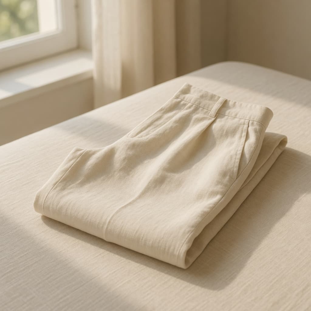 Folded cream Italian linen trousers